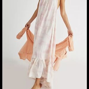 NWT Free People Intimately Full On Maxi Slip Dress Pink Tie Dye Size M